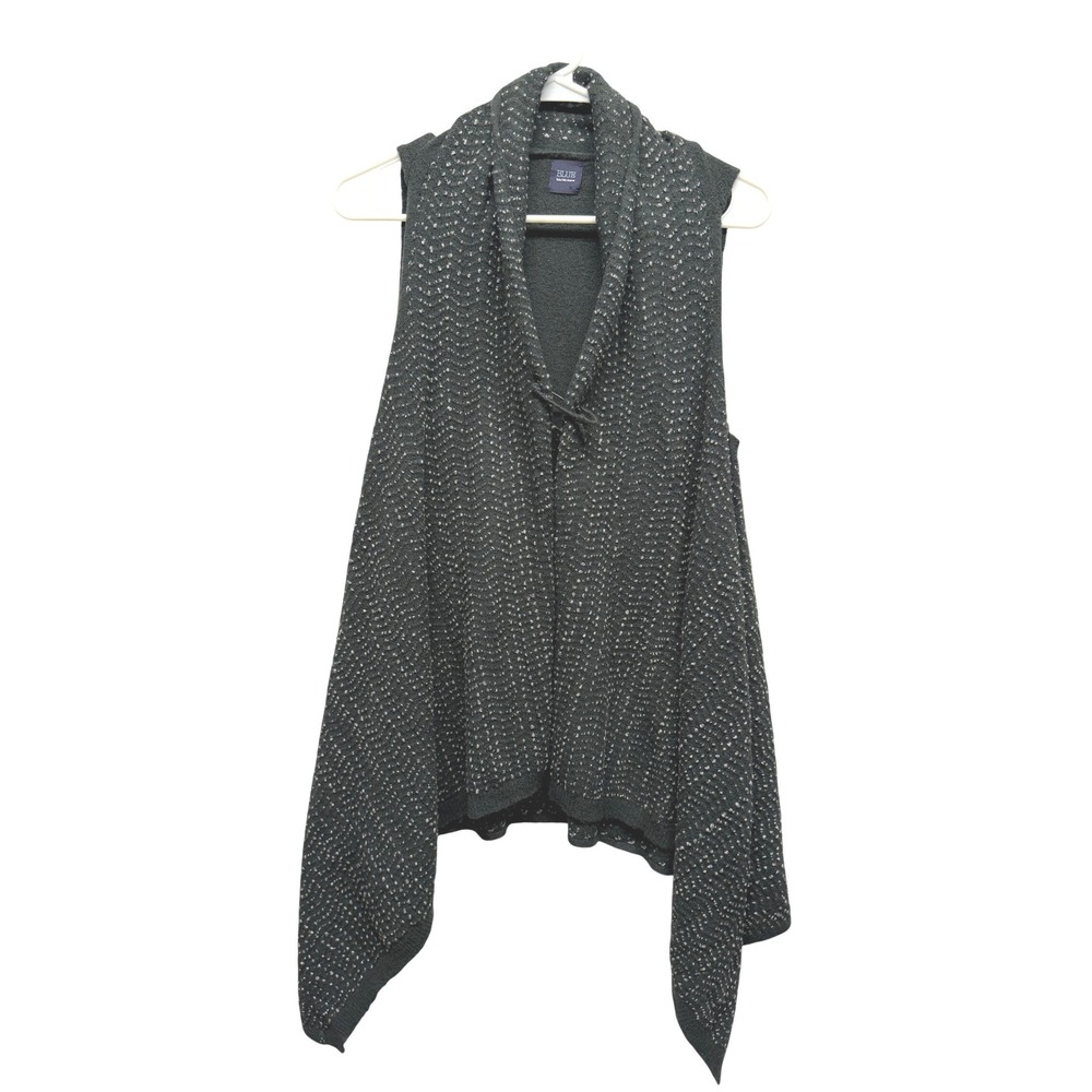 BLUE Saks Fifth Avenue Gray Textured Knit Asymmetrical Open Front Vest Med.